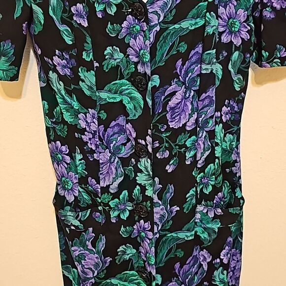 1980s Midi Sheath Vintage Dress Pockets Purple Green Black  All That Jazz - Picture 3 of 10